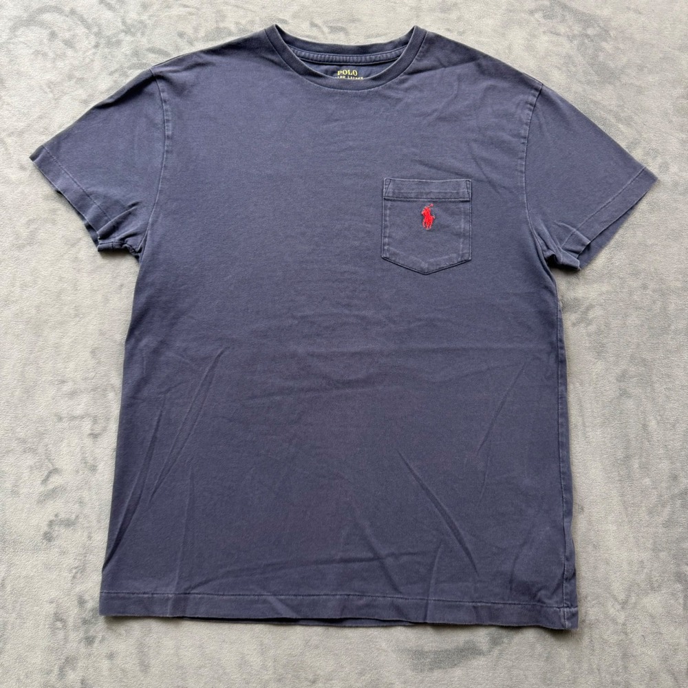 Polo Ralph Lauren Mens Small Navy Blue Pocket T-Shirt Classic Fit Red Pony Logo